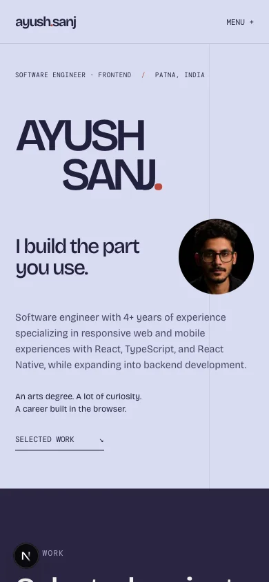 my-portfolio-2026 public homepage on mobile