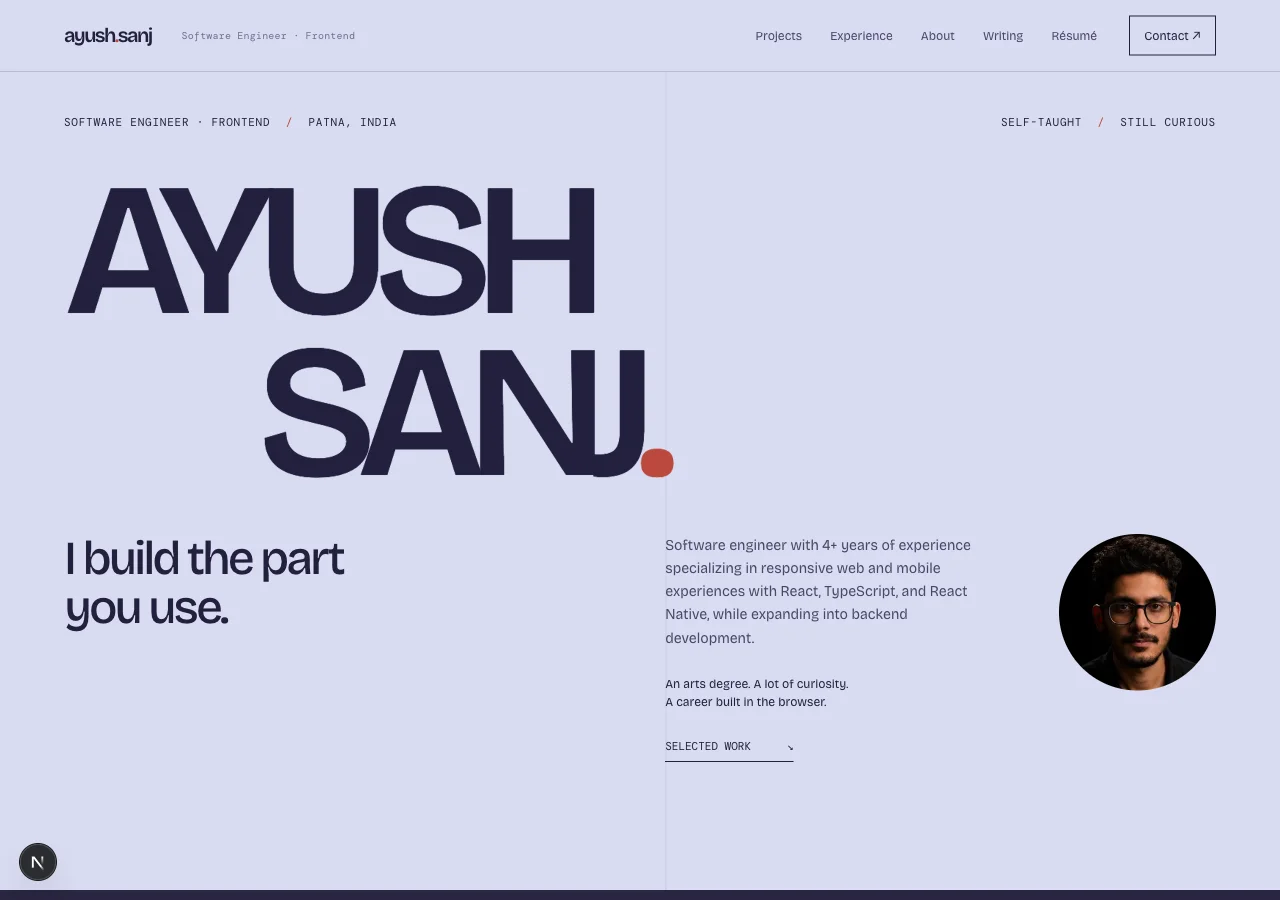 my-portfolio-2026 public homepage on desktop