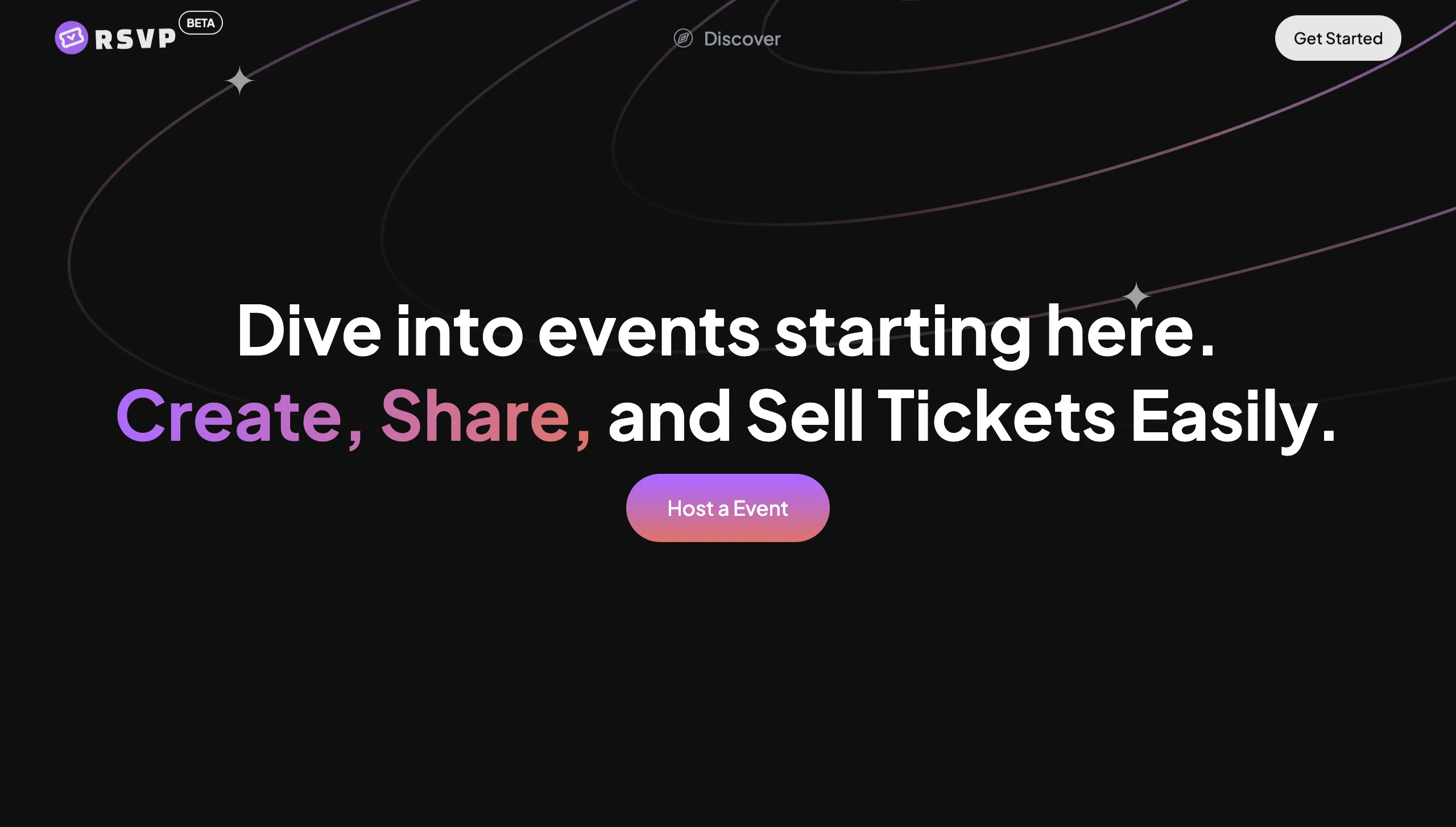 RSVP public homepage on desktop